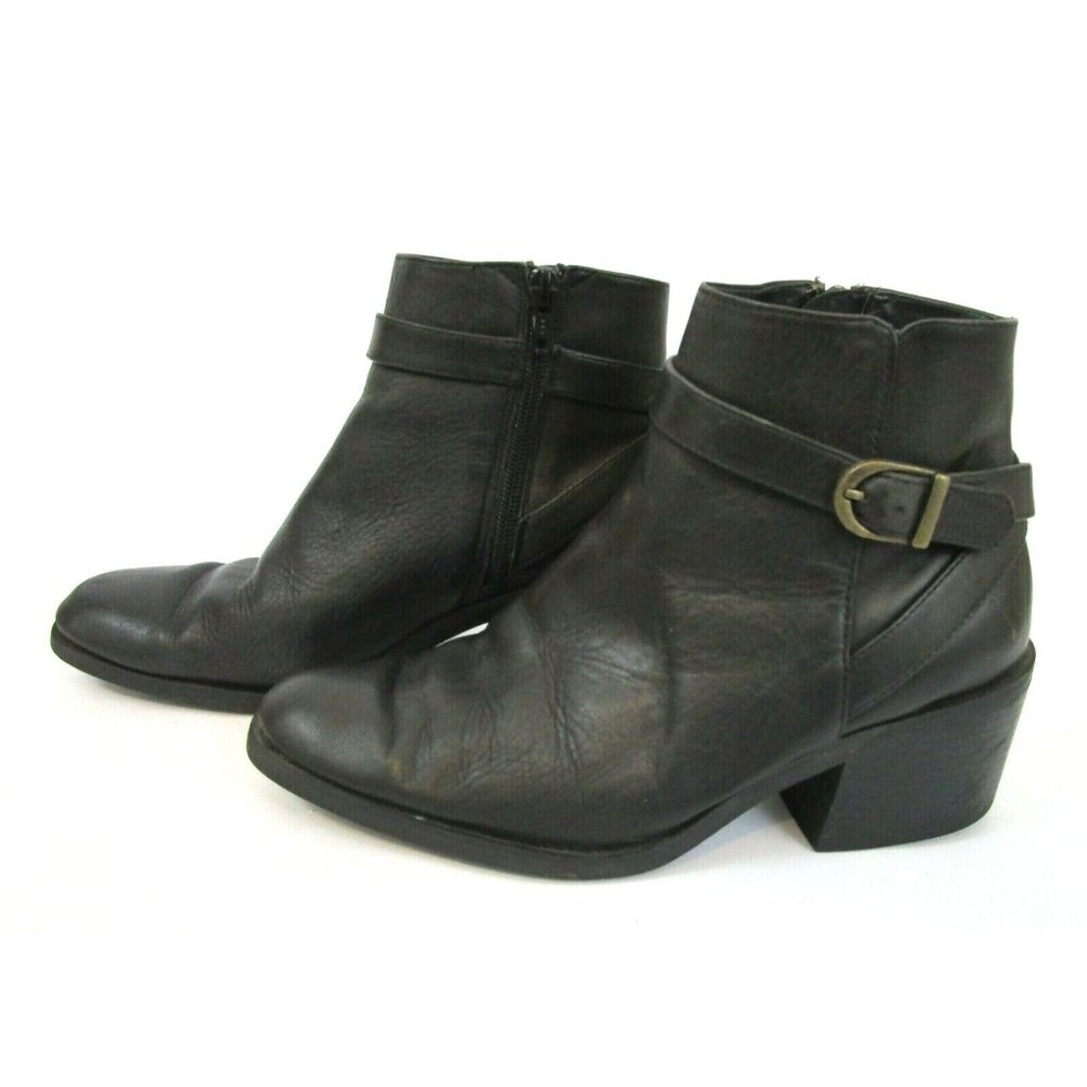 Jasmin Sport Black Leather Ankle Boots Womens Strapeze 8M Block Heel Zipper